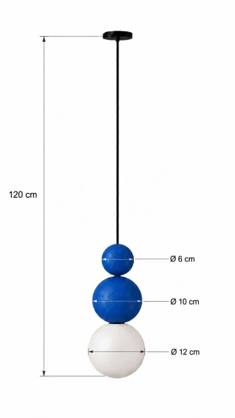 Kulista lampa wisząca niebiesko biała z 3 kulami wymiary