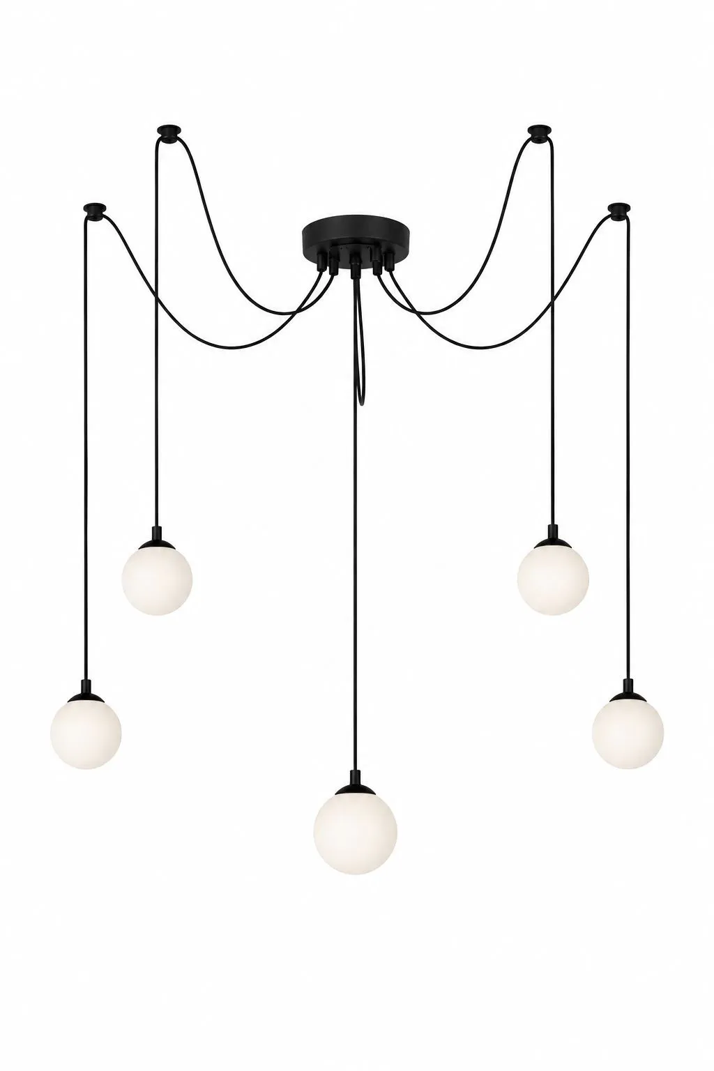 Minimalistyczna lampa pająk z 5 kulami