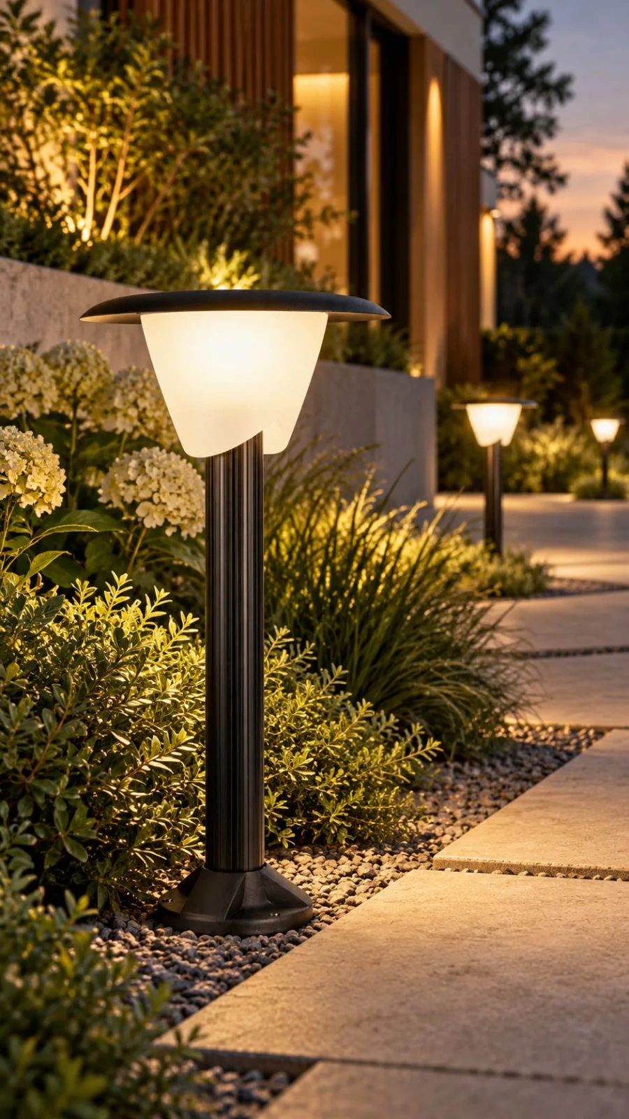 Lampa ogrodowa Bianca 66 cm ustawiona w ogrodzie